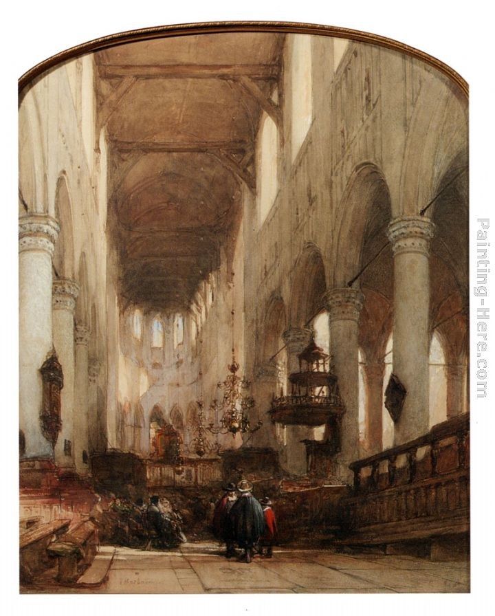 Johannes Bosboom Worshippers In The Central Aisle Of The Pieterskerk, Leyden